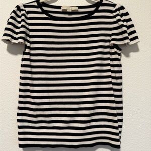 LOFT Black and White Striped Short Sleeve Tee